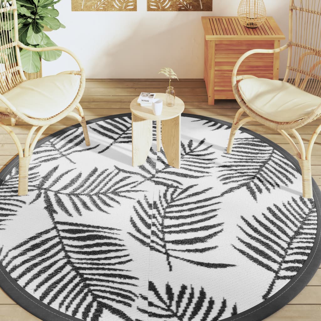 vidaXL Buitenkleed ARAKIL Ø200 cm polypropeen wit en zwart afbeelding