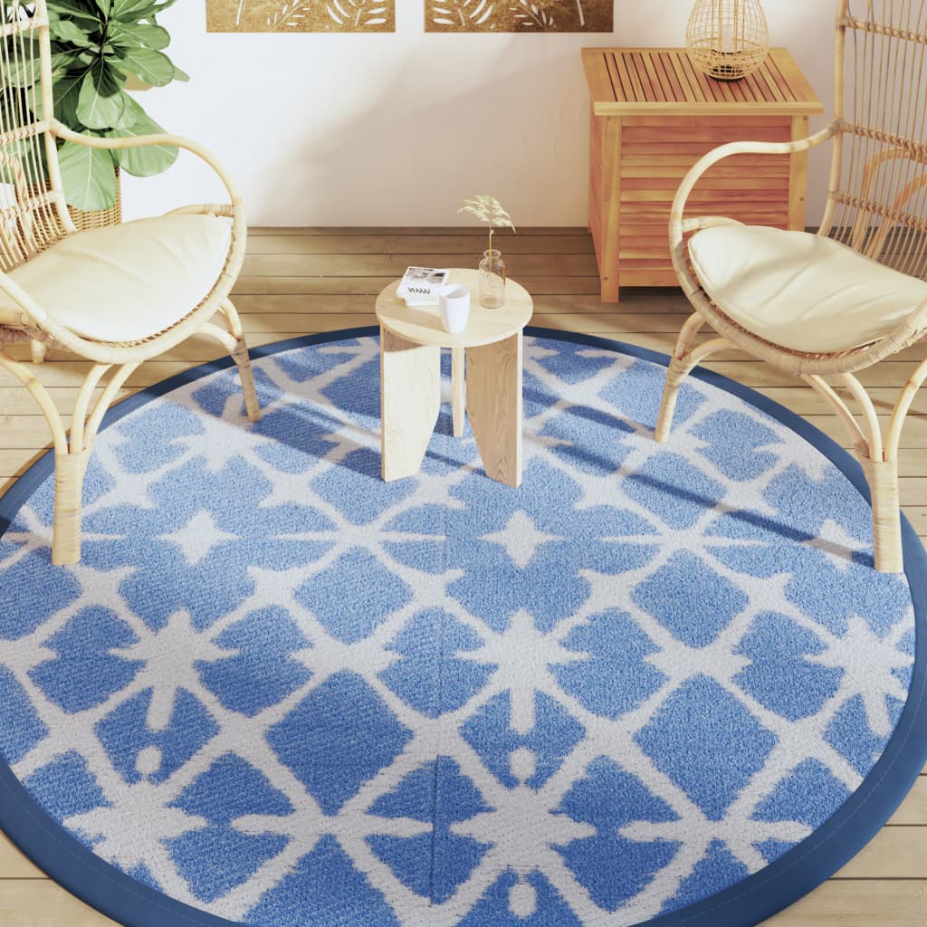 vidaXL Buitenkleed ARAKIL Ø200 cm polypropeen blauw en wit afbeelding