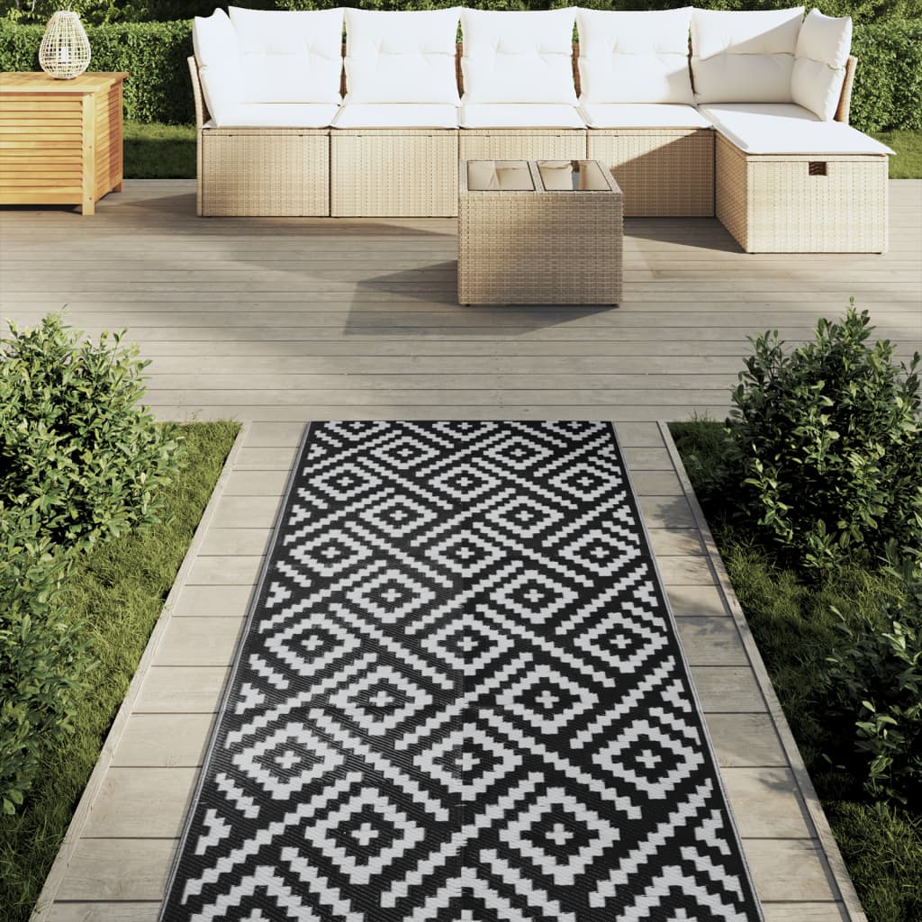 vidaXL Buitenkleed ARAKIL 80x250 cm polypropeen wit en zwart afbeelding