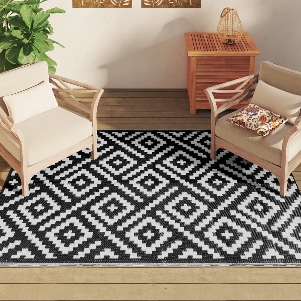 vidaXL Buitenkleed ARAKIL 140x200 cm polypropeen wit en zwart afbeelding