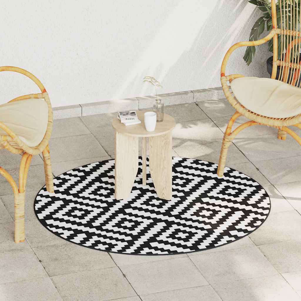 vidaXL Covor de exterior, ARAKIL alb și negru, Ø120 cm, PP