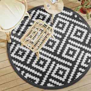 Zunanja preproga ARAKIL bela in črna Ø160 cm PP