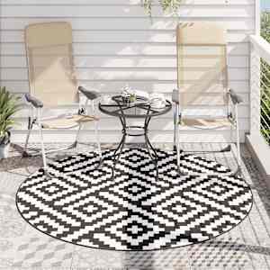 vidaXL Outdoor-Teppich ARAKIL Wei&szlig; und Schwarz &Oslash;200 cm PP
