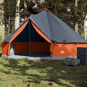 Družinski šotor tipi za 6 oseb siv in oranžen vodoodporen