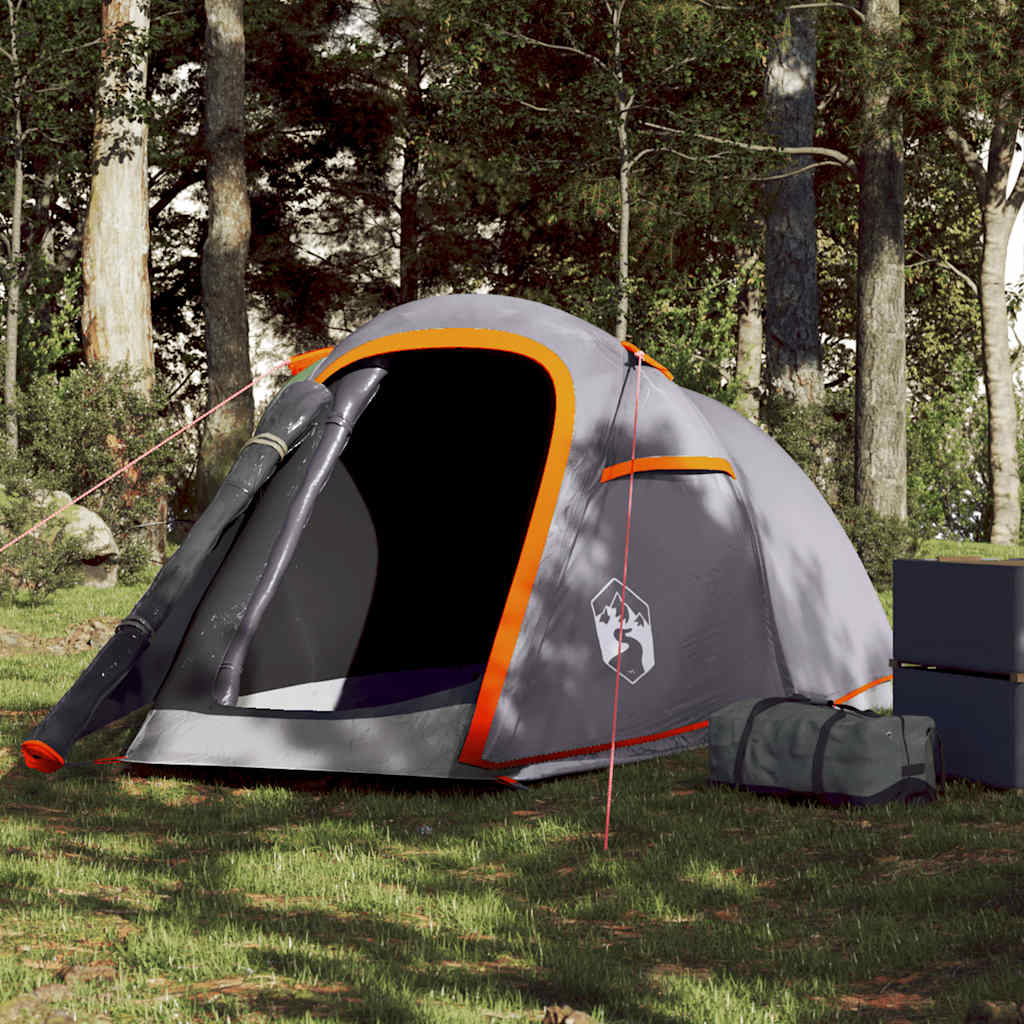 vidaXL Tunneltelt for camping 2 personer grå og oransje vanntett