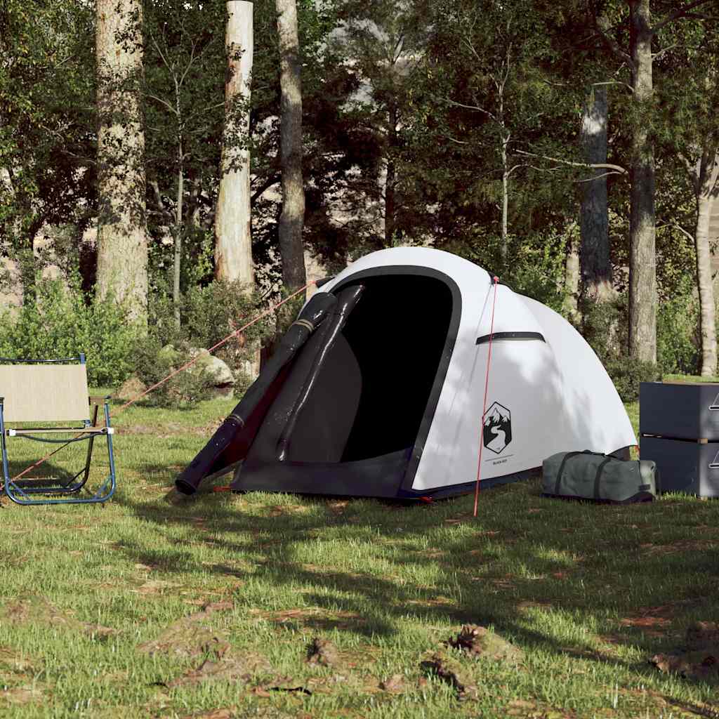vidaXL Cort camping tunel 2 persoane, alb, țesătură opacă, impermeabil