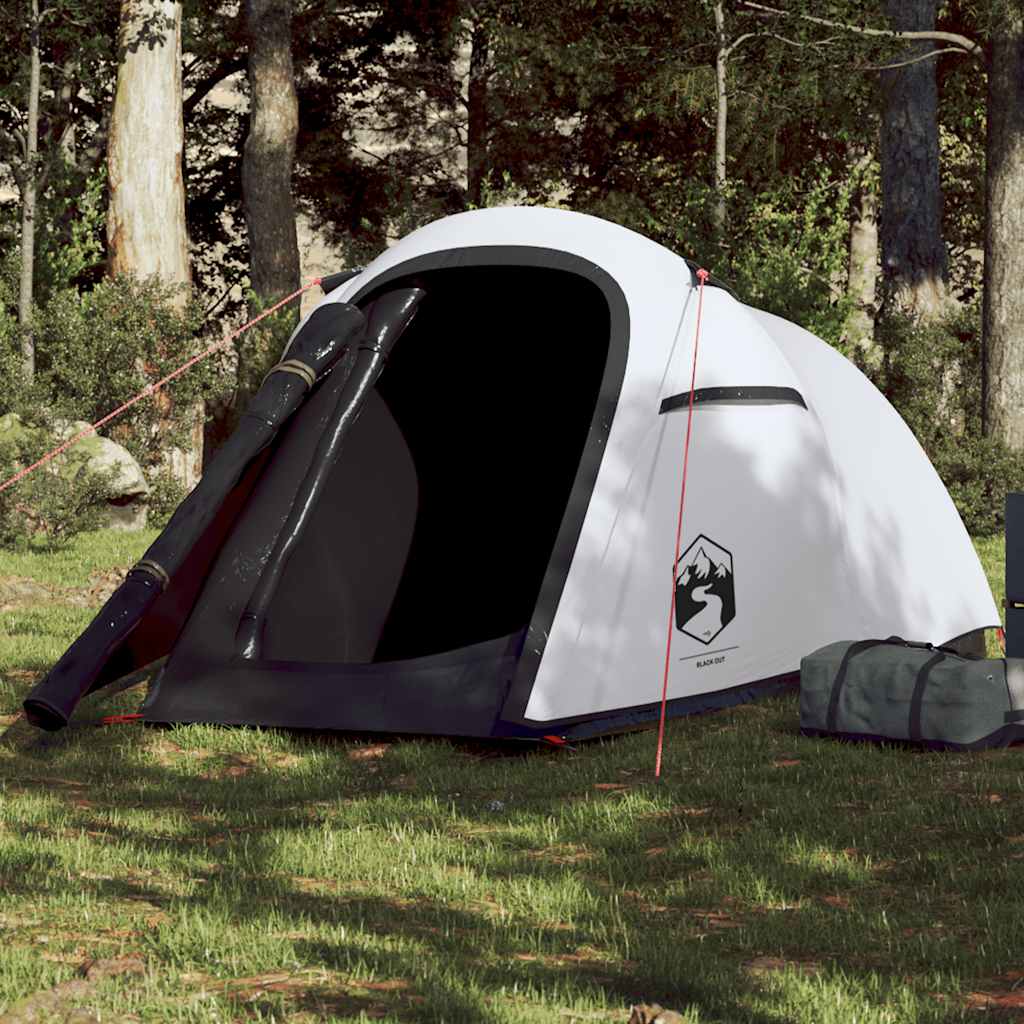 vidaXL Cort camping tunel 2 persoane, alb, țesătură opacă, impermeabil