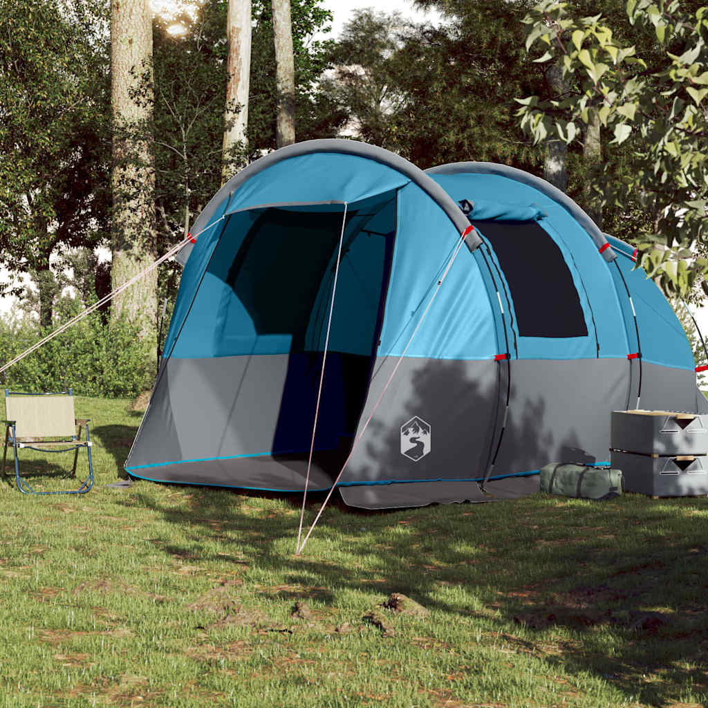 vidaXL Cort de camping tunel pentru 4 persoane, albastru, impermeabil