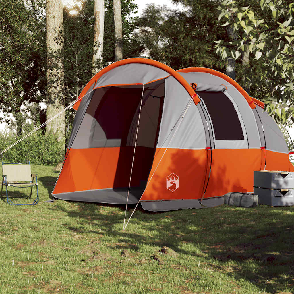 vidaXL Cort de camping tunel 4 persoane, gri/portocaliu, impermeabil