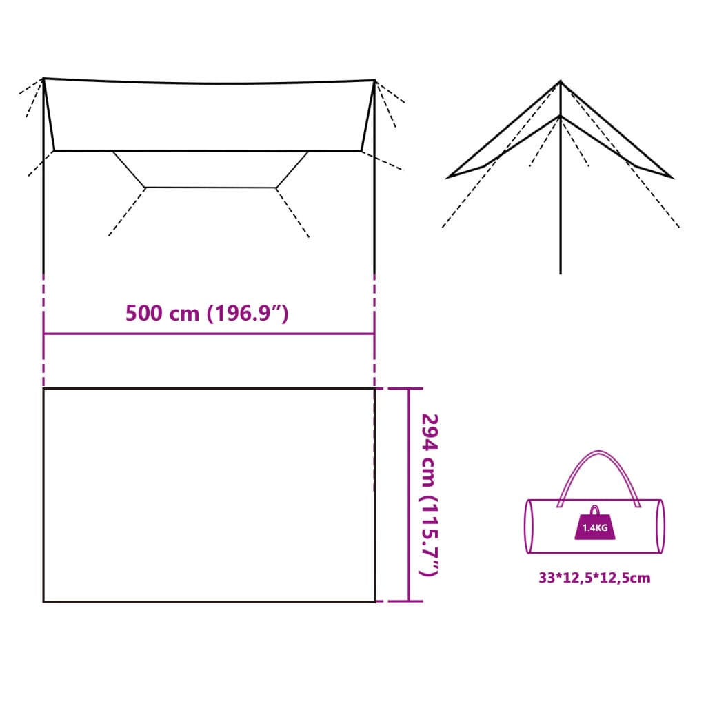 Tarp turystyczny 500x294 cm niebieski PU