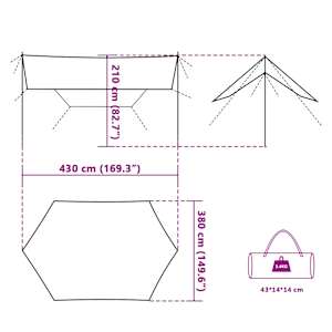 Kempingová plachta zelená 430 x 380 x 210 cm nepromokavá - obrázek 10