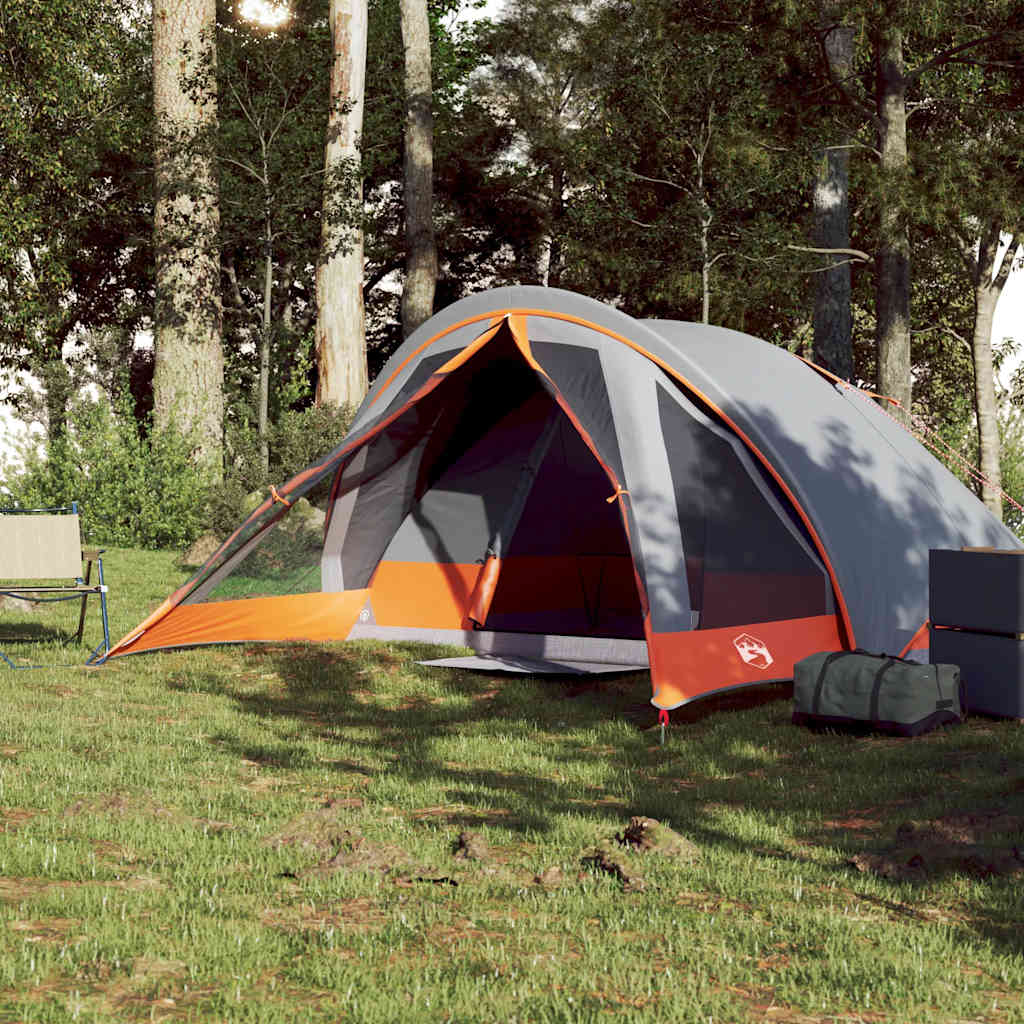 vidaXL Tent 4-persoons waterdicht grijs en oranje afbeelding