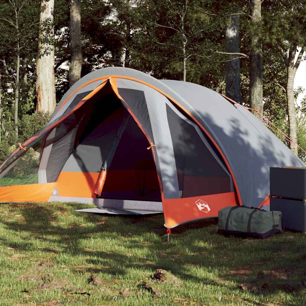 vidaXL Campingzelt 4 Personen Grau und Orange Wasserdicht