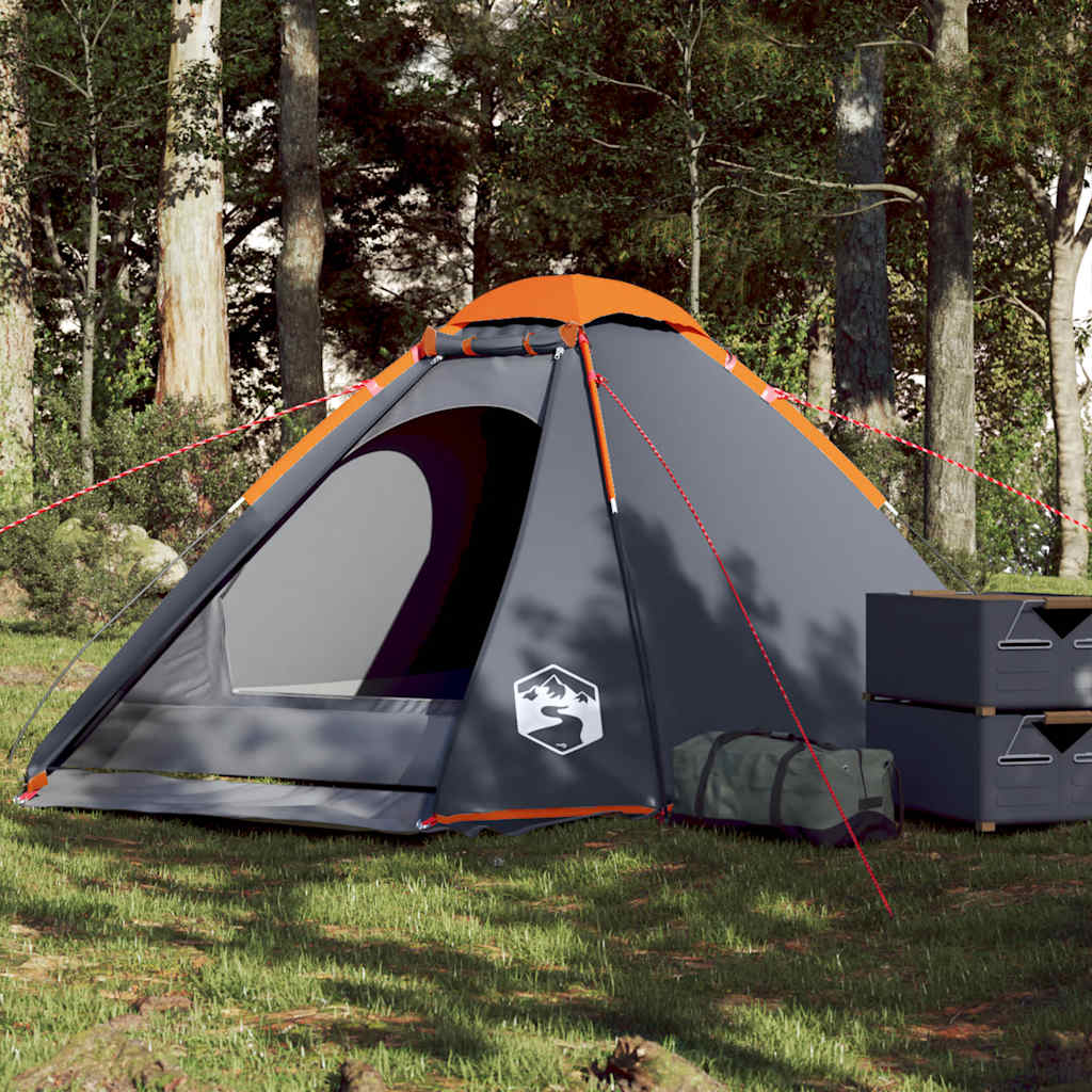 vidaXL Kuppeltelt for camping 4 personer gr&aring; og oransje vanntett