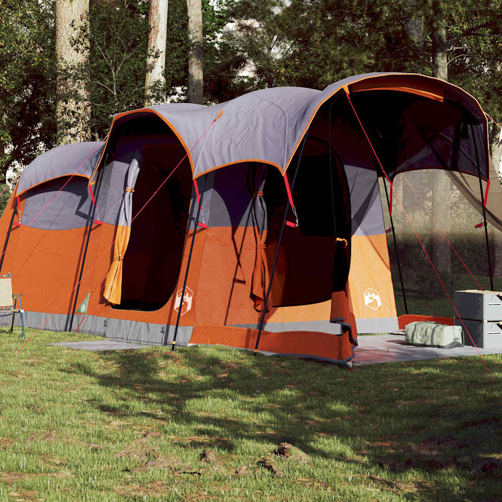 vidaXL Tunneltelt for camping 8 personer grå og oransje vanntett