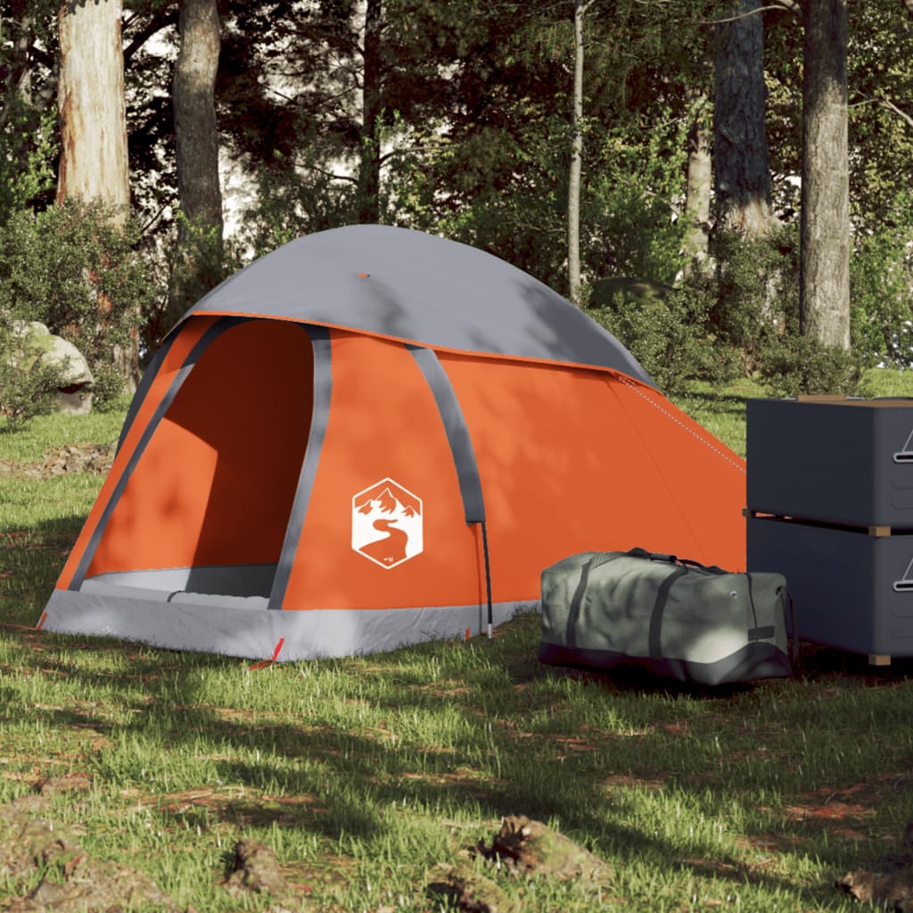vidaXL Cort de camping pentru 1 persoană, gri/portocaliu, impermeabil