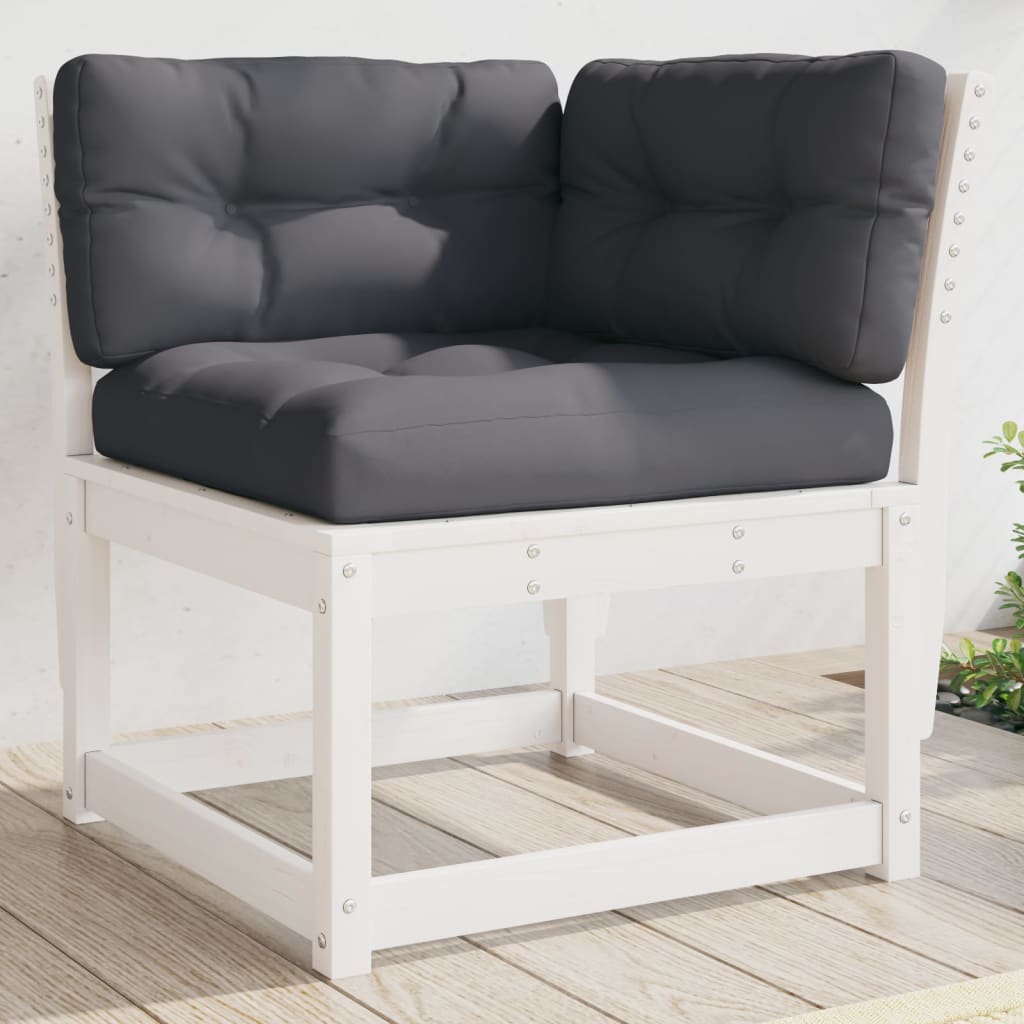 vidaXL hjørnemodul til havesofa 73x73x78 cm m. hynder massivt fyr hvid