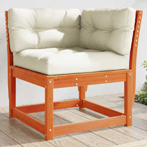 Vrtni kotni kavč z blazinami rjav 73x73x78 cm trdna borovina