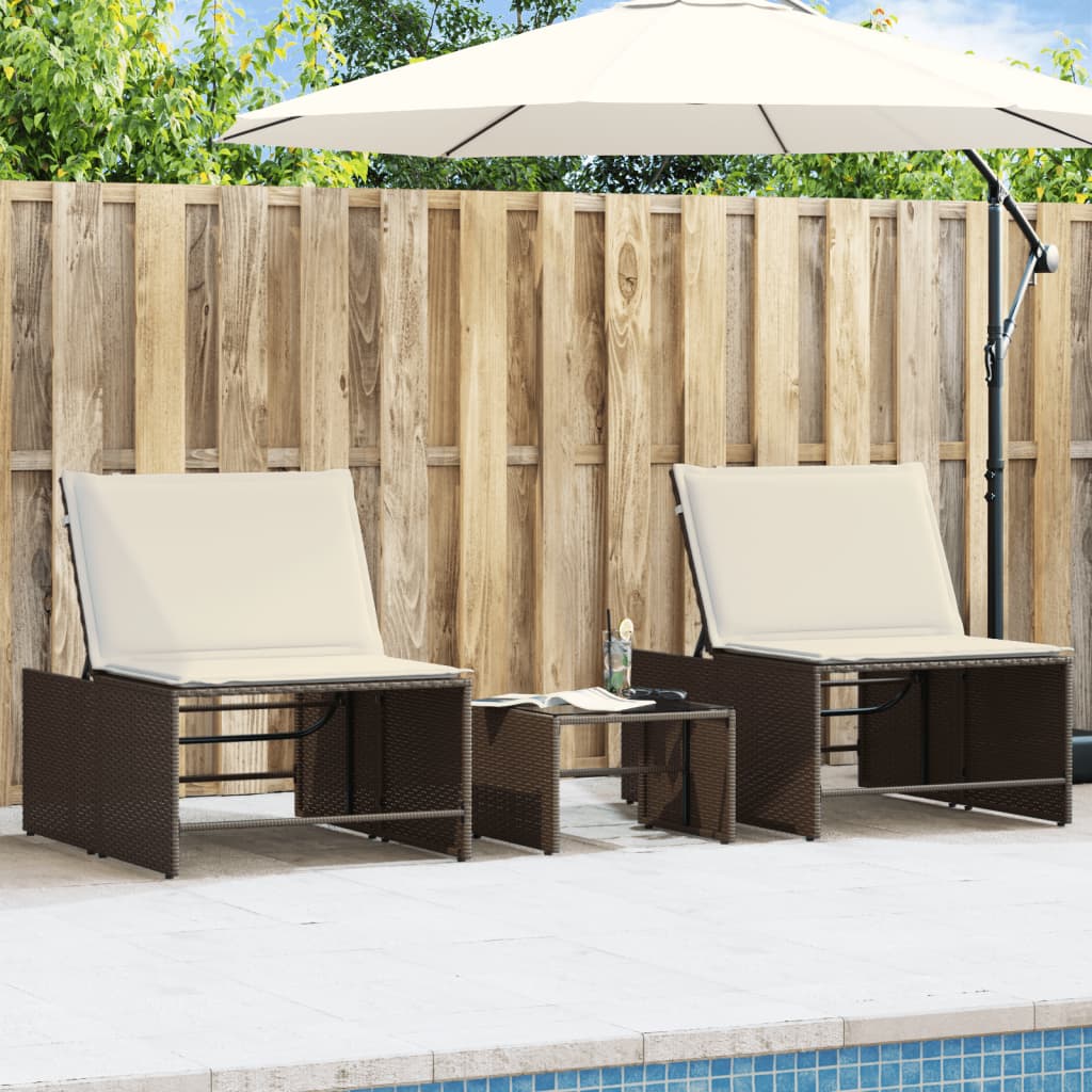 vidaXL Solstolar 2 st med bord brun konstrotting
