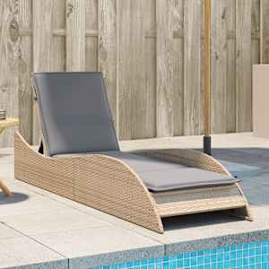 Ležalnik z blazino bež 60x205x73 cm poli ratan