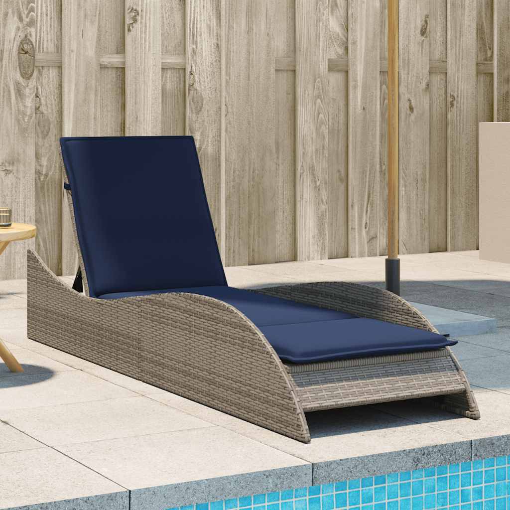 Mobilier de grădină - Șezlong cu pernă gri 60x205x73 cm, poliratan