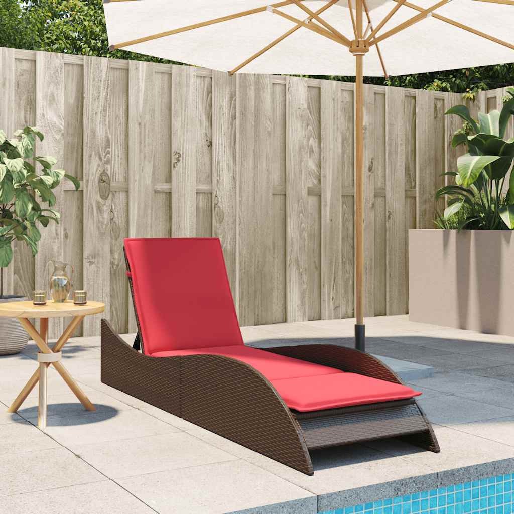 vidaXL Ligbed met kussen bruin 60x205x73 cm poly rattan