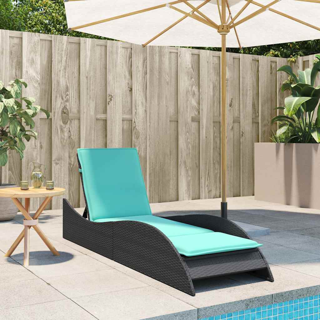 vidaXL Ligbed met kussen zwart 60x205x73 cm poly rattan