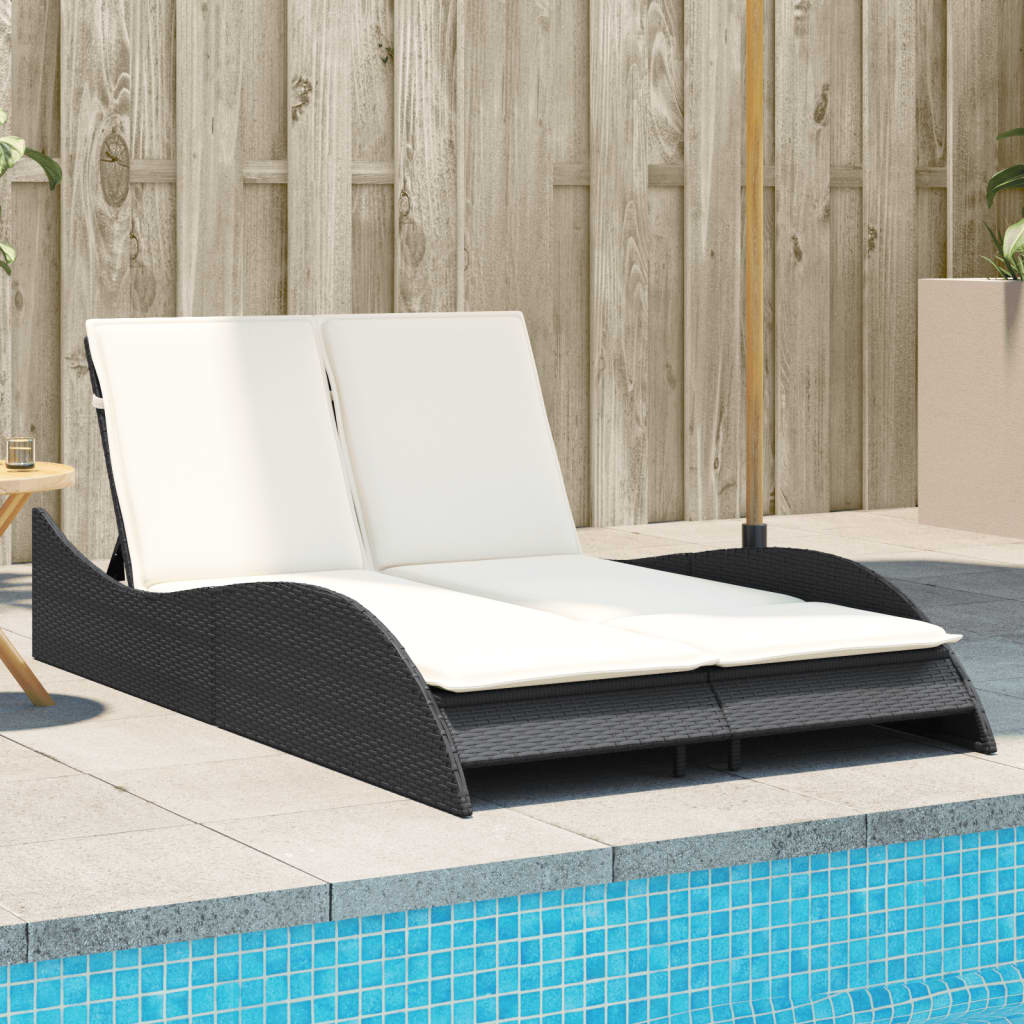 vidaXL Sonnenliege mit Auflagen Schwarz 114x205x73 cm Poly Rattan