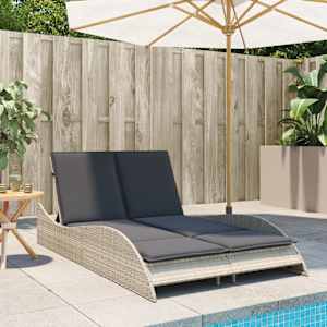 Zahradní lehátko s poduškami světle šedé 114x205x73cm polyratan - obrázek 3
