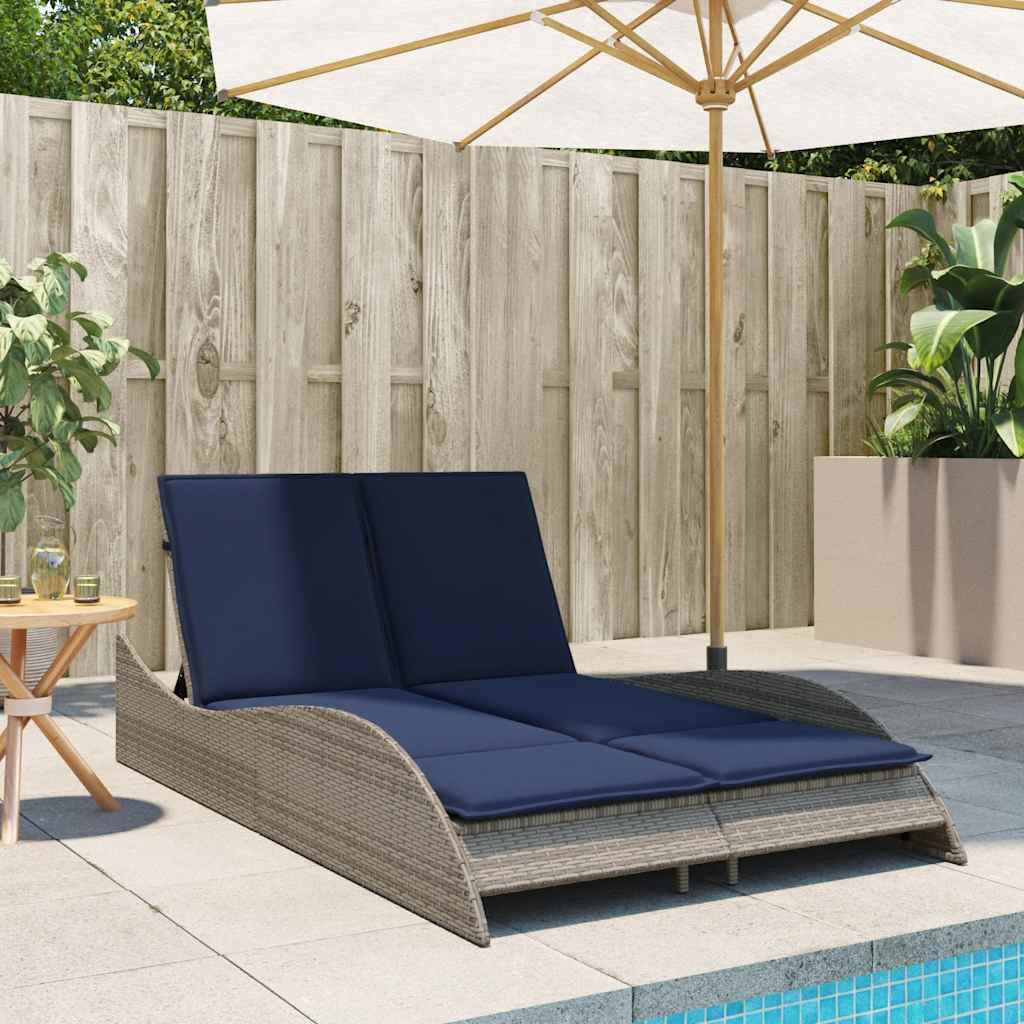 vidaXL Ligbed met kussens grijs 114x205x73 cm poly rattan