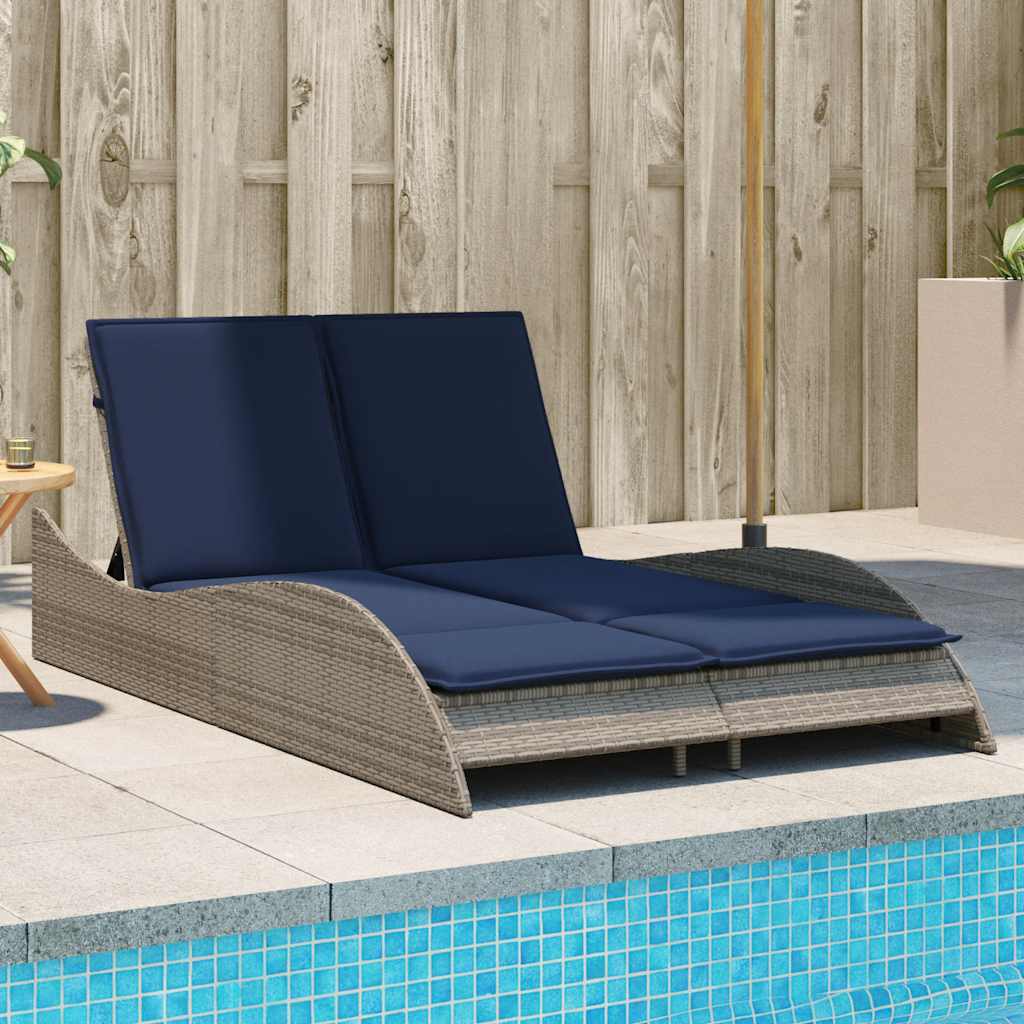 Mobilier de grădină - Șezlong cu perne gri 114x205x73 cm, poliratan