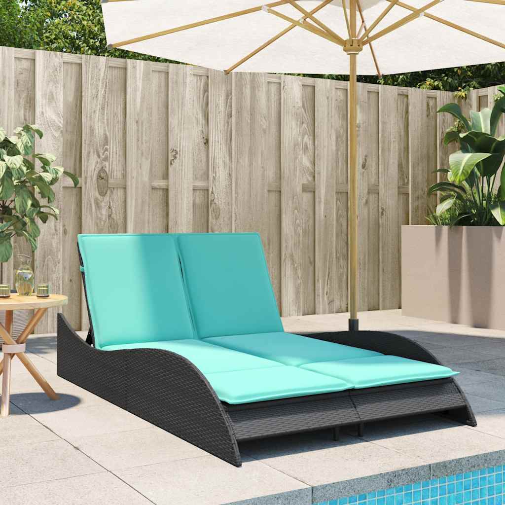 vidaXL Ligbed met kussens zwart 114x205x73 cm poly rattan