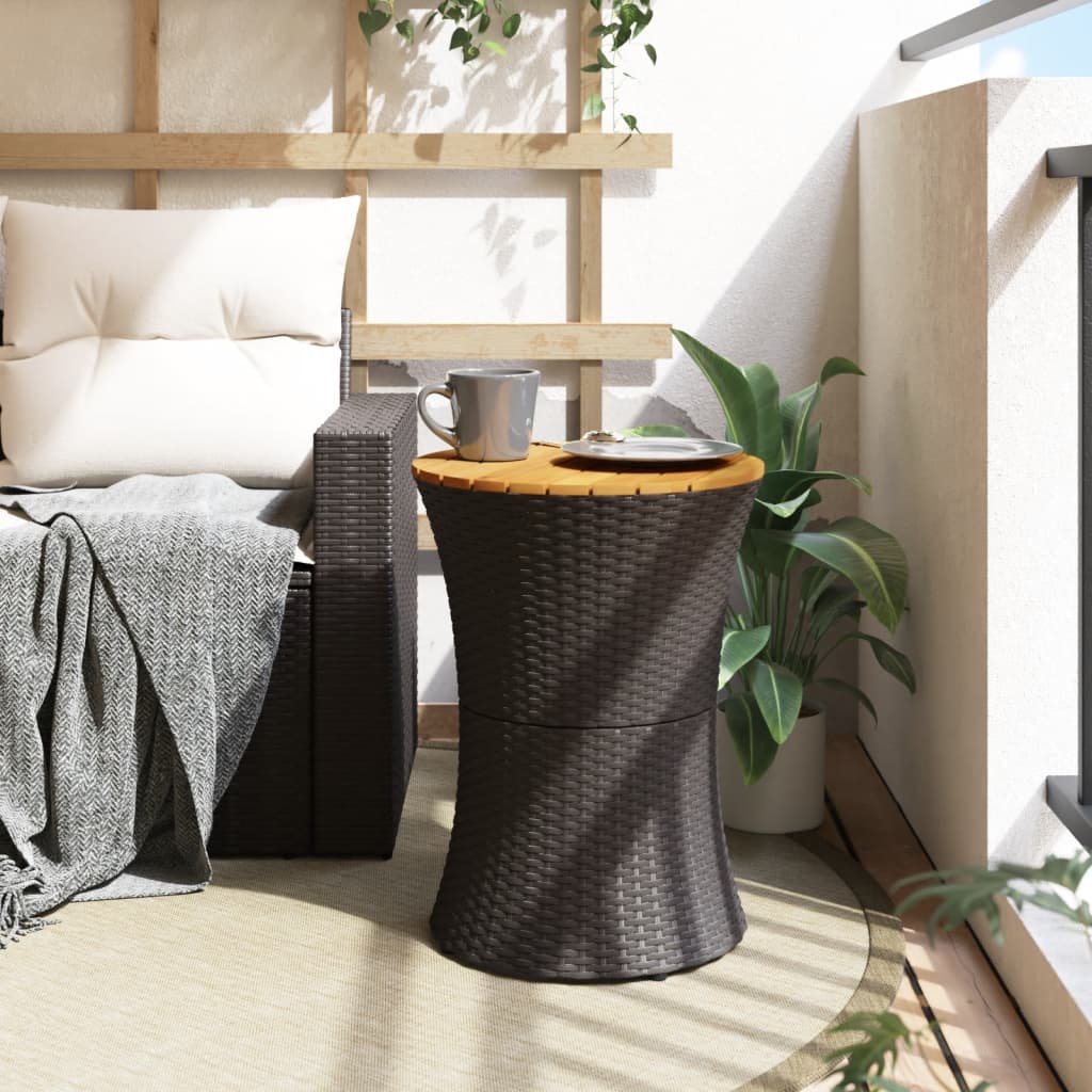 vidaXL Tuinbijzettafel trommelvormig poly rattan en massief hout zwart afbeelding