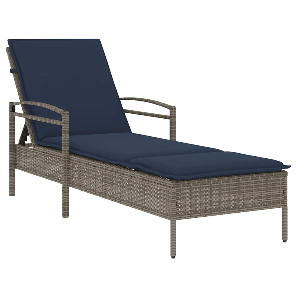 vidaXL Zahradní lehátko s polštářem šedé 63 x 200 x 81 cm polyratan (pouze pro USA)