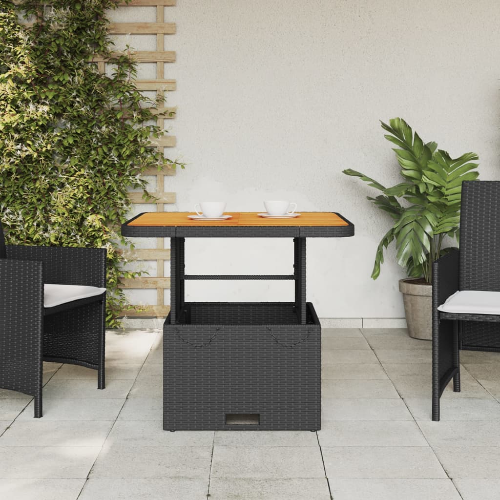 vidaXL fekete polyrattan és akácfa kerti asztal 80 x 80 x 71 cm