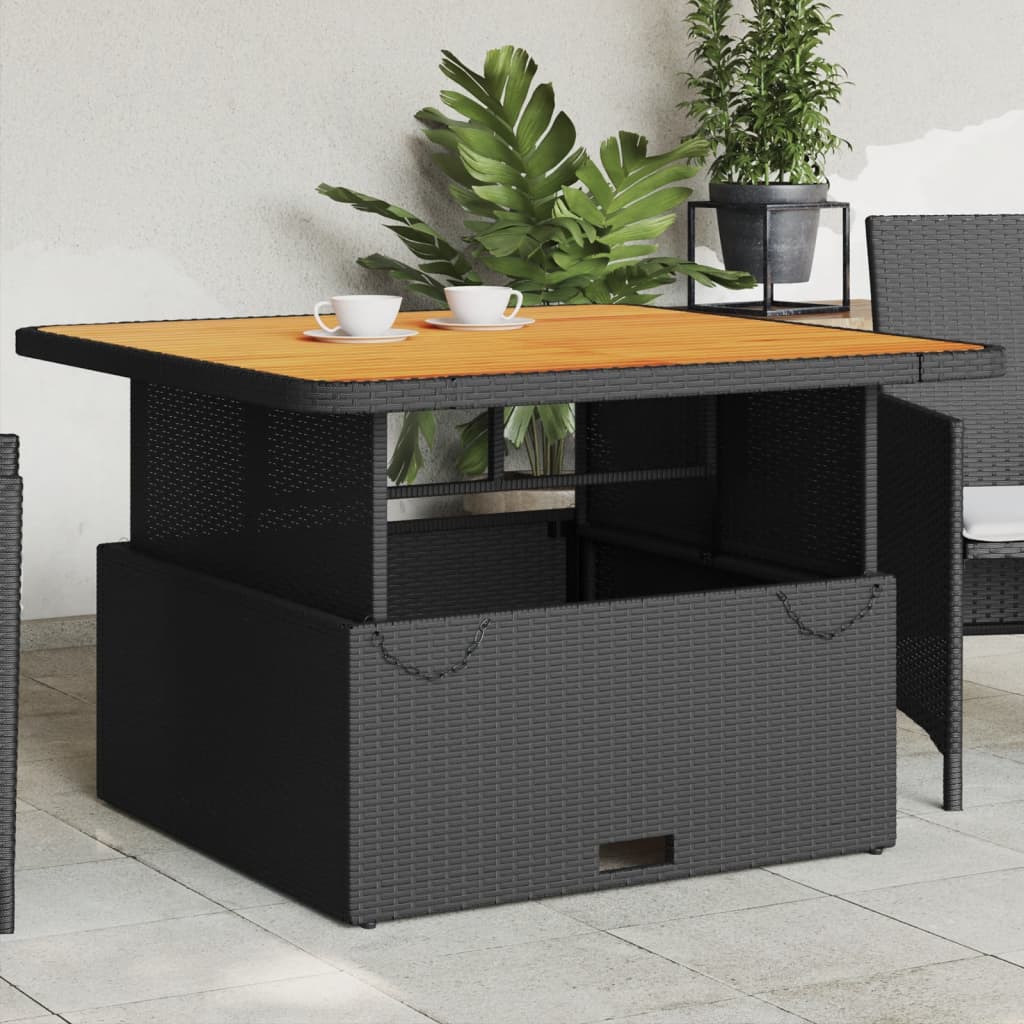 vidaXL Tr&auml;dg&aring;rdsbord svart 110x110x71 cm konstrotting och akaciatr&auml;