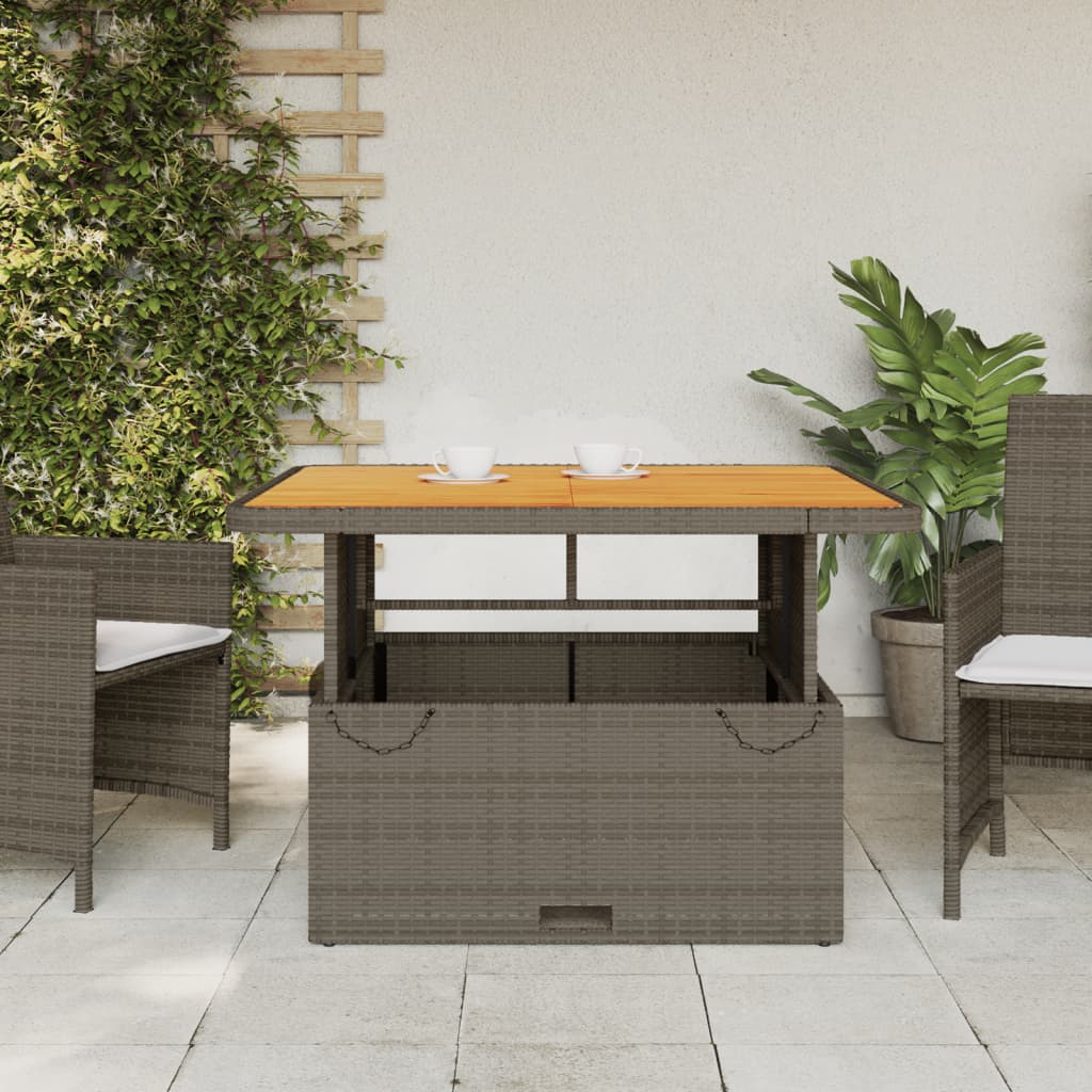 Thumbnail - vidaXL Gartentisch Grau 110x110x71 cm Poly Rattan und Akazienholz