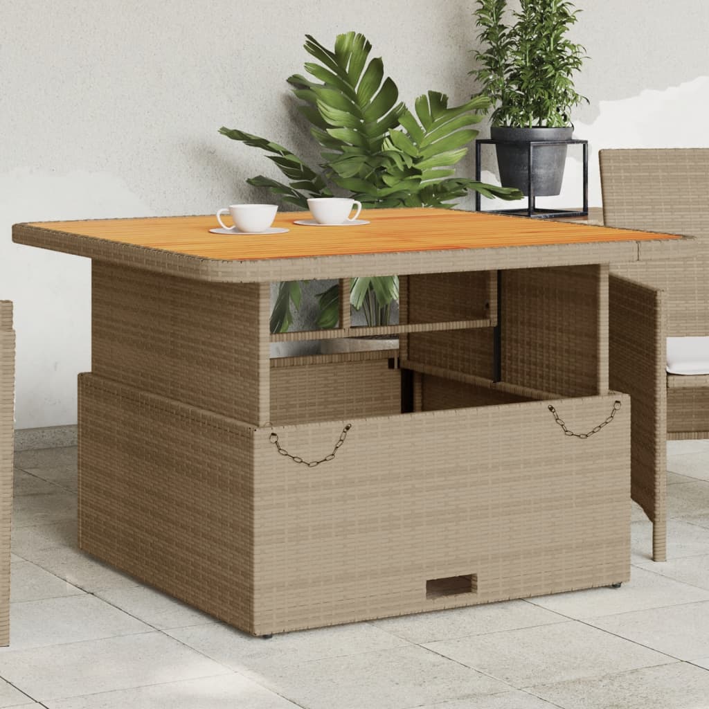 vidaXL havebord 110x110x71 cm polyrattan og akacietræ beige