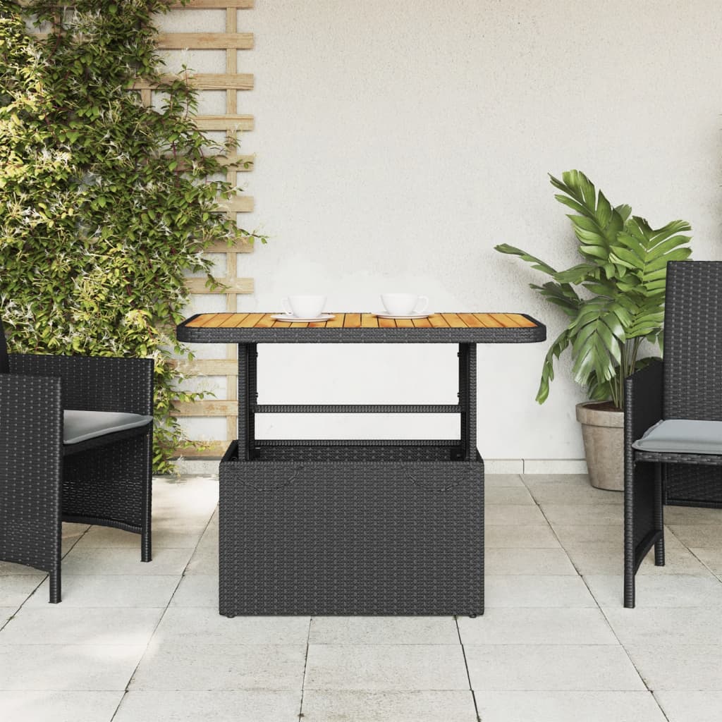 vidaXL fekete polyrattan és akácfa kerti asztal 90 x 55 x 71 cm