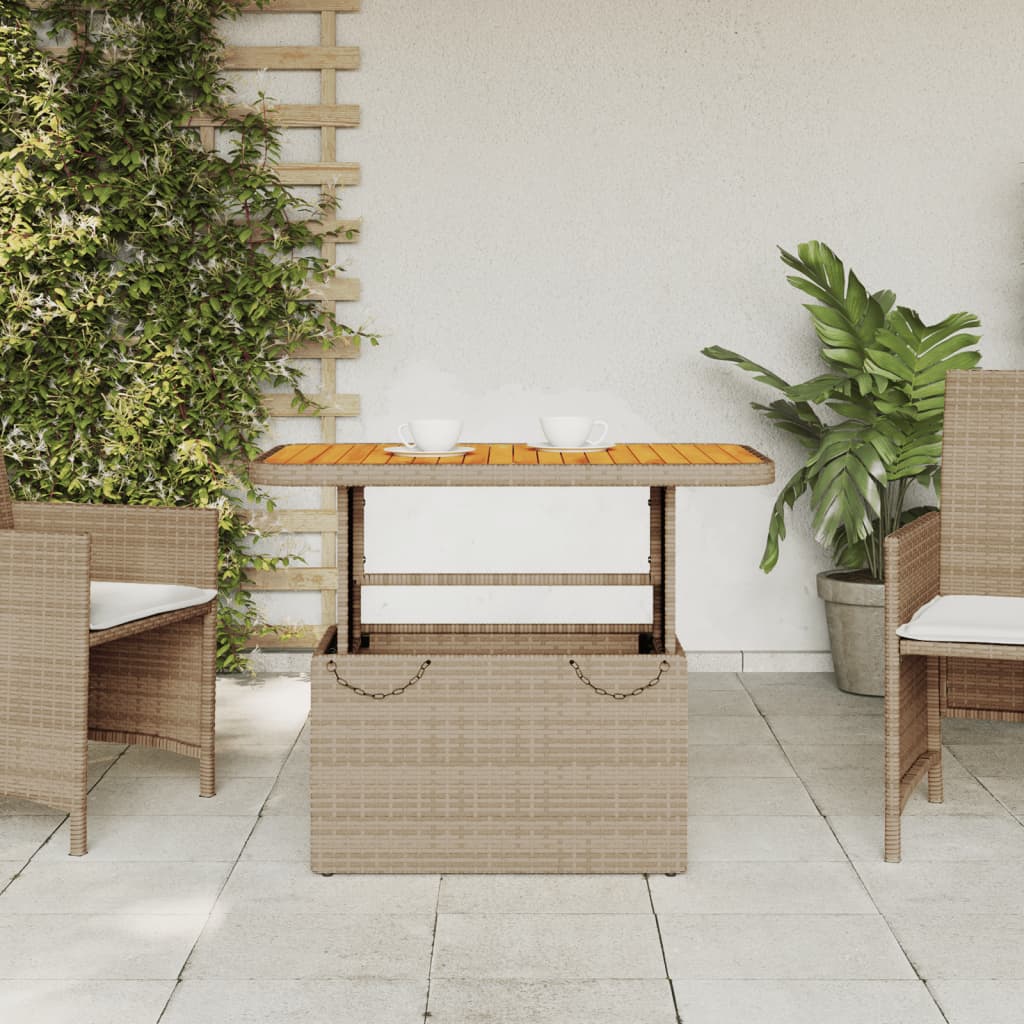 vidaXL Tuintafel 90x55x71 cm poly rattan en acaciahout beige afbeelding