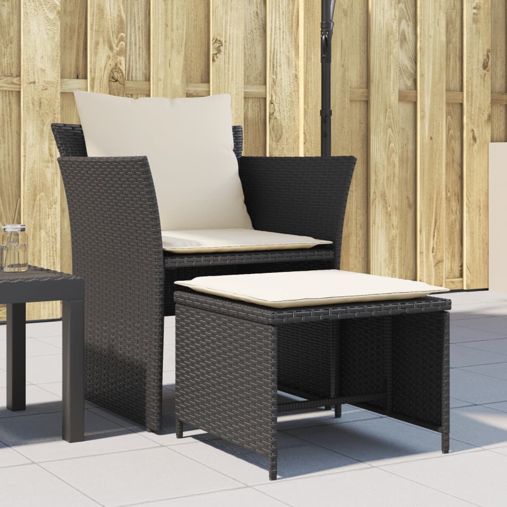 vidaXL Gartenstuhl mit Fußhocker Schwarz Poly Rattan