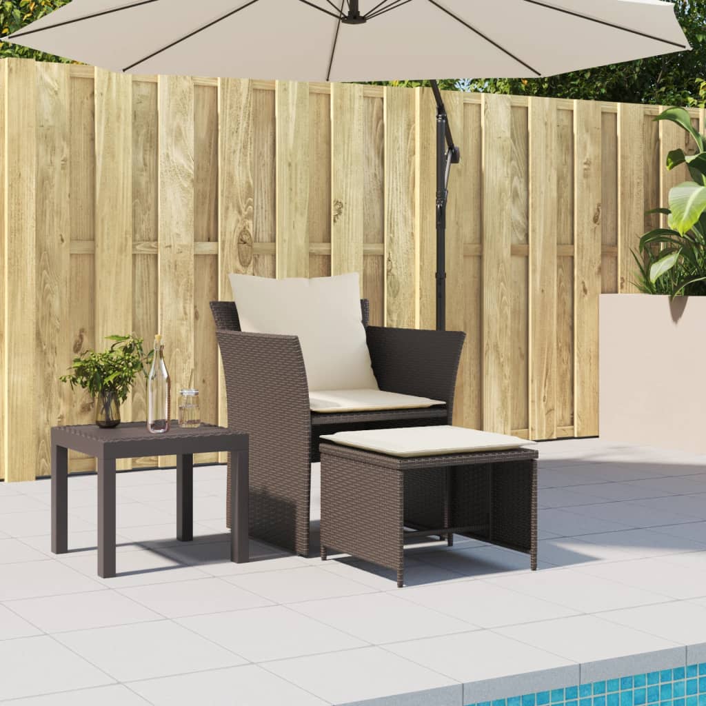 vidaXL Tuinstoel met voetenbank poly rattan bruin afbeelding