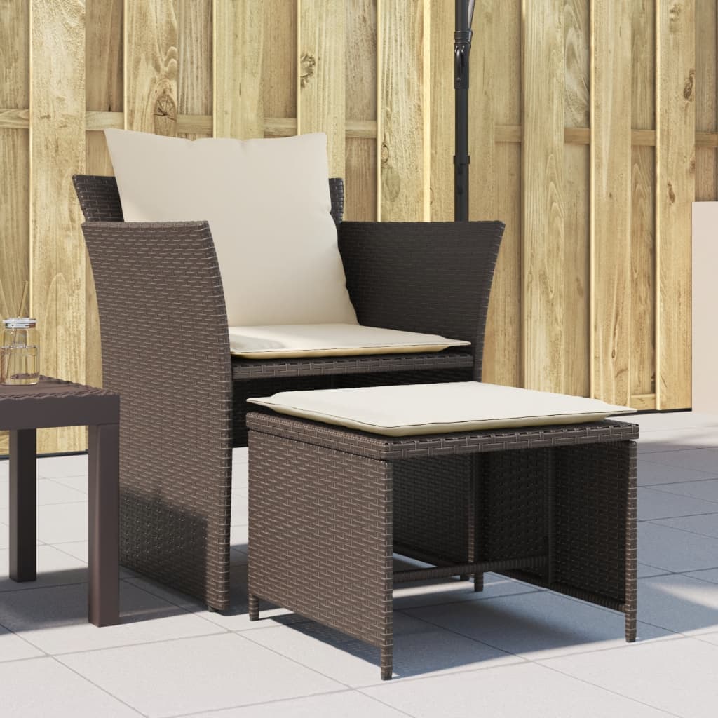 vidaXL Gartenstuhl mit Fußhocker Braun Poly Rattan