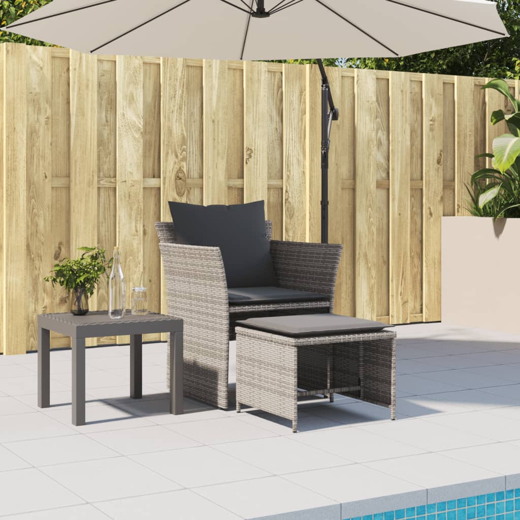 vidaXL Tuinstoel met voetenbank poly rattan grijs afbeelding