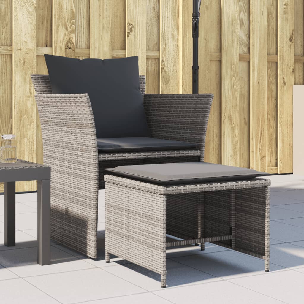 vidaXL Gartenstuhl mit Fußhocker Grau Poly Rattan