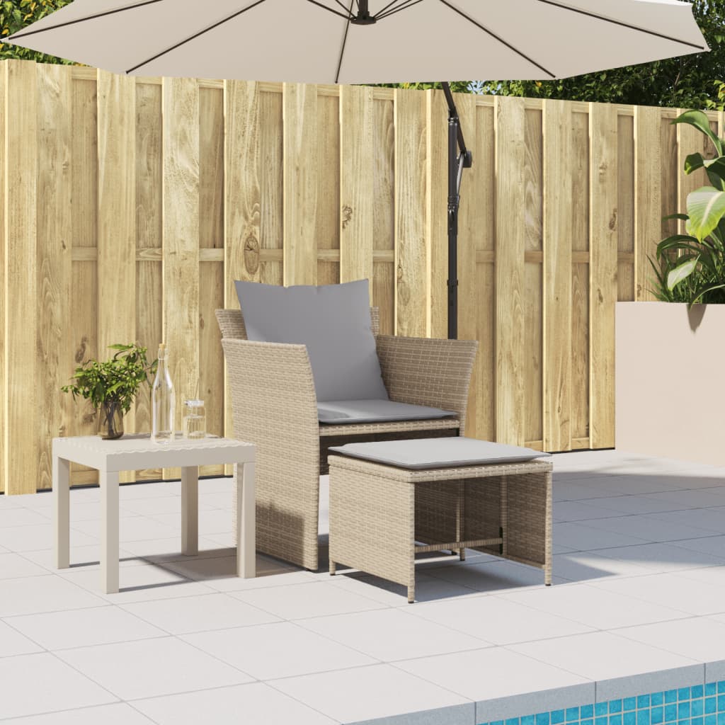 vidaXL Tuinstoel met voetenbank poly rattan beige afbeelding