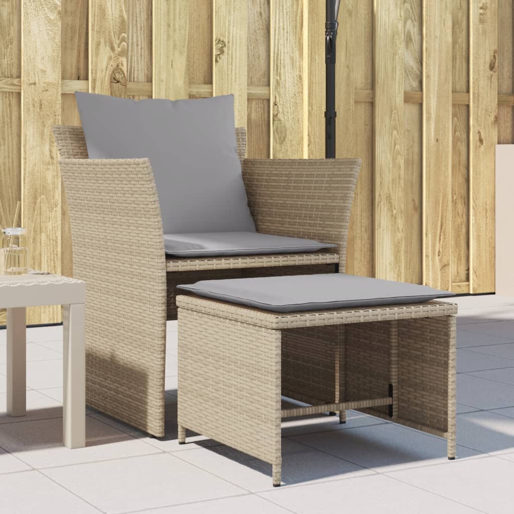 vidaXL Gartenstuhl mit Fußhocker Beige Poly Rattan