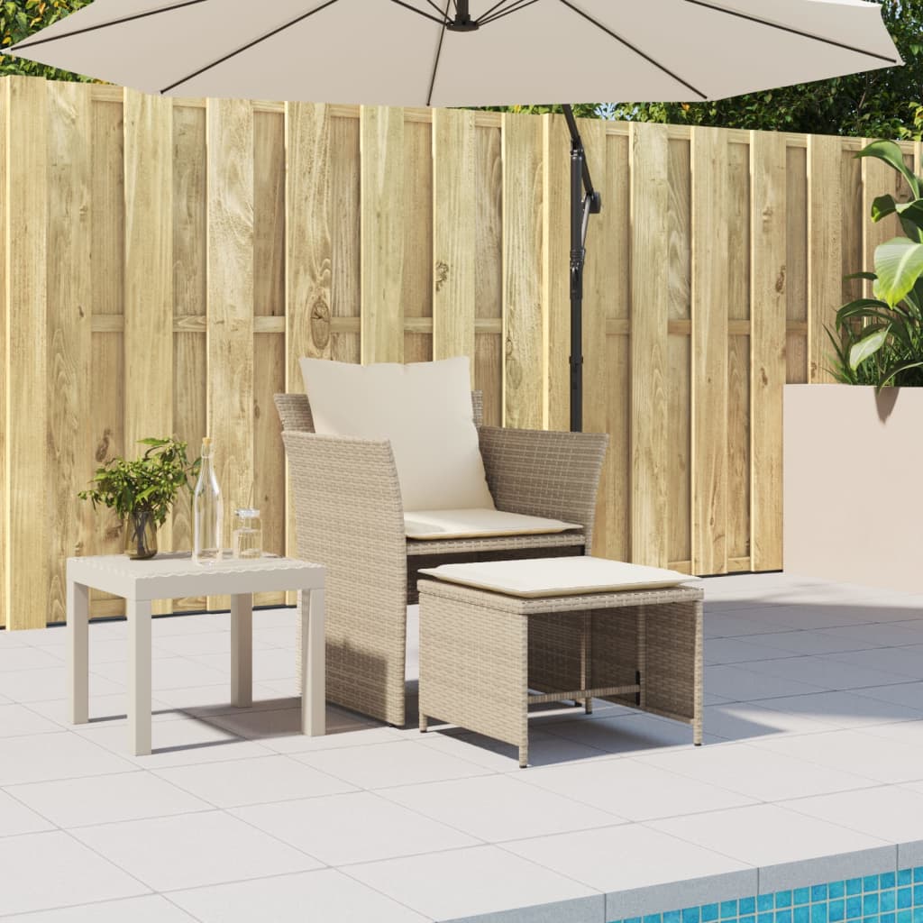 vidaXL Tuinstoel met voetenbank poly rattan beige afbeelding