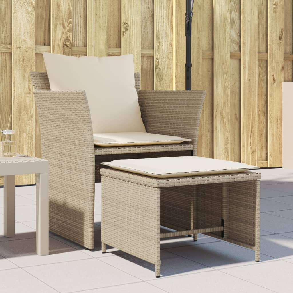 vidaXL Gartenstuhl mit Fußhocker Beige Poly Rattan