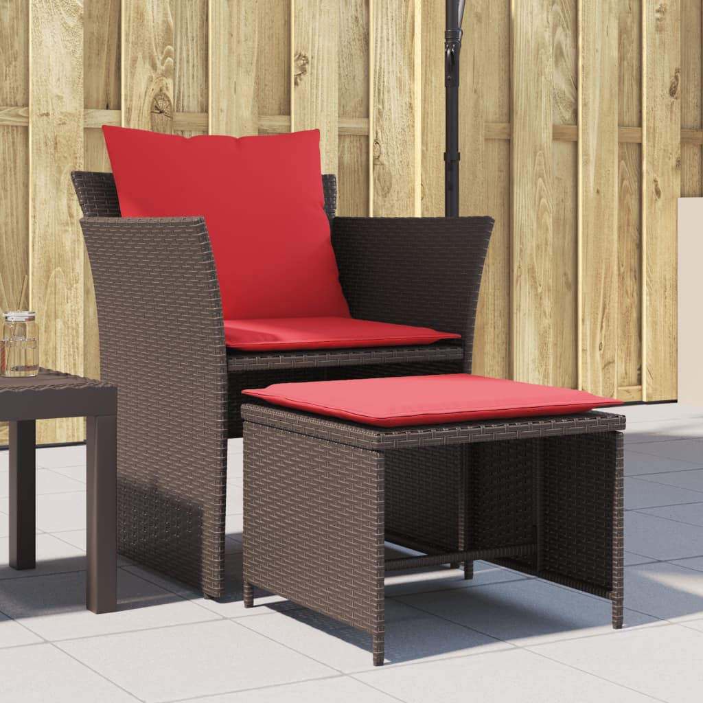 vidaXL Gartenstuhl mit Fußhocker Braun Poly Rattan